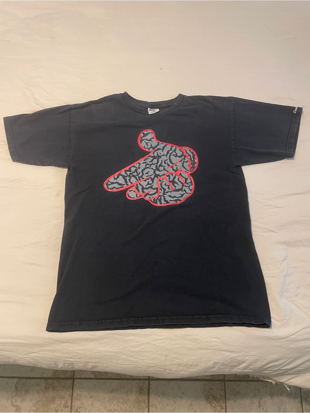 Crooks & Castles Black Kids Tee with Gray Graphic and Red Outline